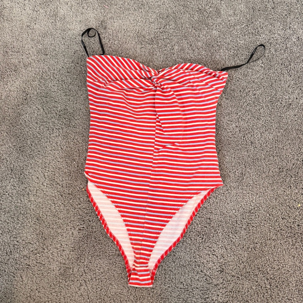 Forever 21 Red and White Striped bodysuit size medium